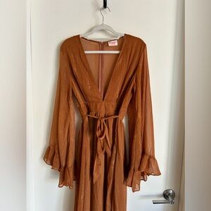 Showpo Burnt Orange Floor Length Gown with Bell Sleeves